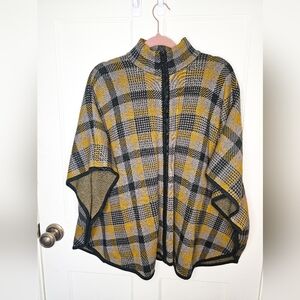 Jones New York Yellow and Black Cape with Plaid Design